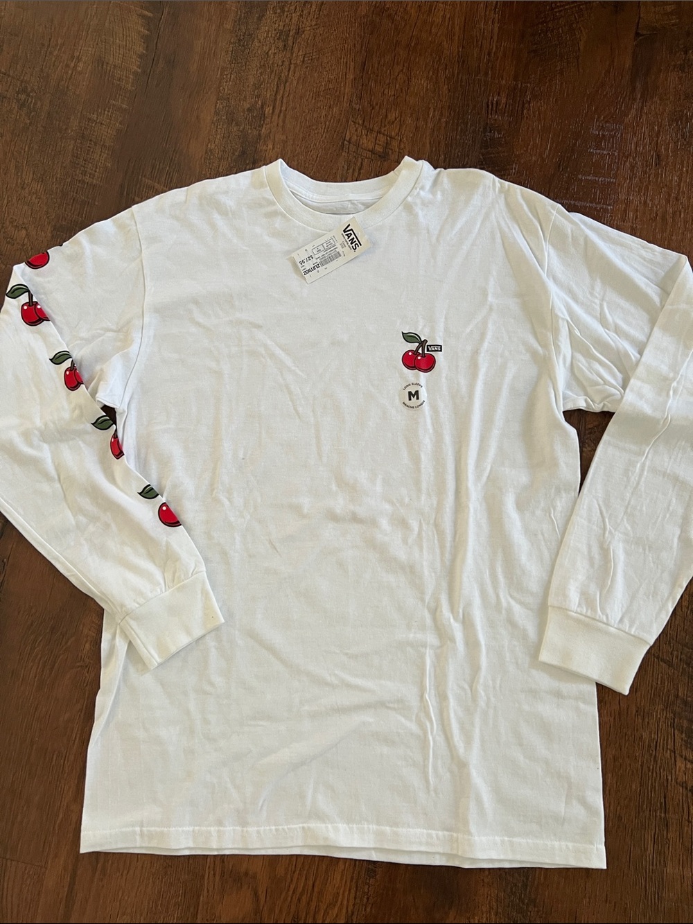 Vans White Long-Sleeve Tee with Red Cherry Graphics